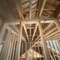 ReactNativeBlobUtilTmp ogqj69mdb0av7oe3wveysf Vertical PVC vent stack with centered, uniform pipe lettering running through floor joists.